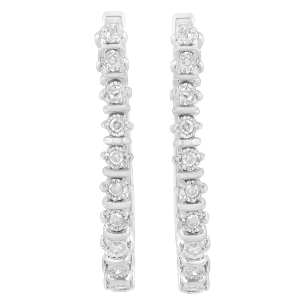 .925 Sterling Silver 1/4 cttw Miracle-Set Round-Cut Diamond Hoop Earring (I-J Color, I2-I3 Clarity) - Bijoux-NYC Direct