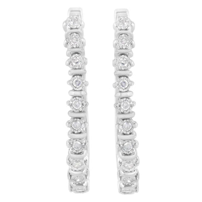 .925 Sterling Silver 1/4 cttw Miracle-Set Round-Cut Diamond Hoop Earring (I-J Color, I2-I3 Clarity) - Bijoux-NYC Direct