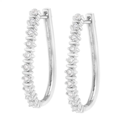 .925 Sterling Silver 1/4 cttw Miracle-Set Round-Cut Diamond Hoop Earring (I-J Color, I2-I3 Clarity) - Bijoux-NYC Direct