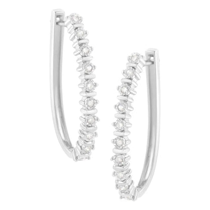 .925 Sterling Silver 1/4 cttw Miracle-Set Round-Cut Diamond Hoop Earring (I-J Color, I2-I3 Clarity) - Bijoux-NYC Direct