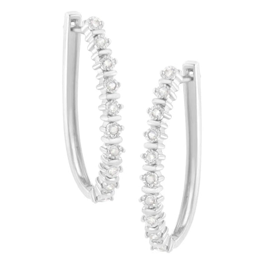 .925 Sterling Silver 1/4 cttw Miracle-Set Round-Cut Diamond Hoop Earring (I-J Color, I2-I3 Clarity) - Bijoux-NYC Direct