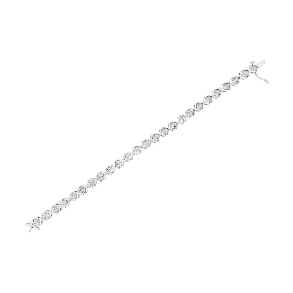 .925 Sterling Silver 1/4 Cttw Miracle-Set Round Cut Diamond "X" Link Bracelet (I-J Color, I3 Clarity) - Size 7.25" - Bijoux-NYC Direct