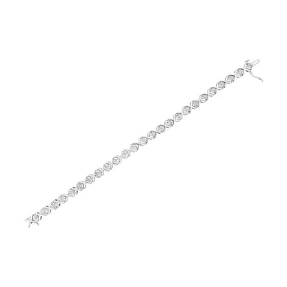 .925 Sterling Silver 1/4 Cttw Miracle-Set Round Cut Diamond "X" Link Bracelet (I-J Color, I3 Clarity) - Size 7.25" - Bijoux-NYC Direct