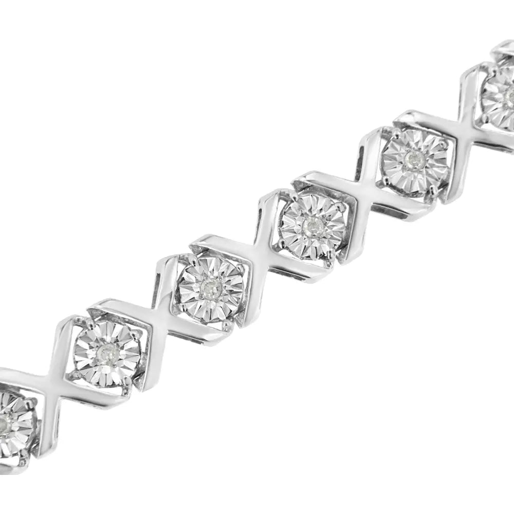 .925 Sterling Silver 1/4 Cttw Miracle-Set Round Cut Diamond "X" Link Bracelet (I-J Color, I3 Clarity) - Size 7.25" - Bijoux-NYC Direct