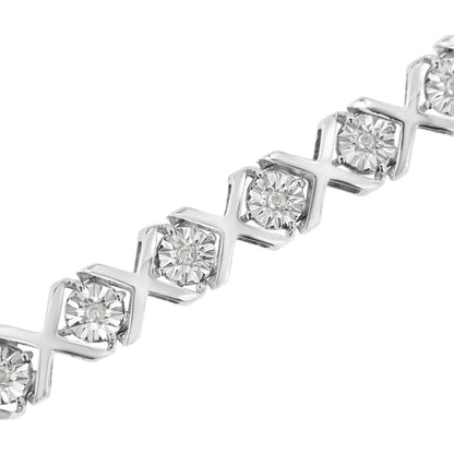 .925 Sterling Silver 1/4 Cttw Miracle-Set Round Cut Diamond "X" Link Bracelet (I-J Color, I3 Clarity) - Size 7.25" - Bijoux-NYC Direct