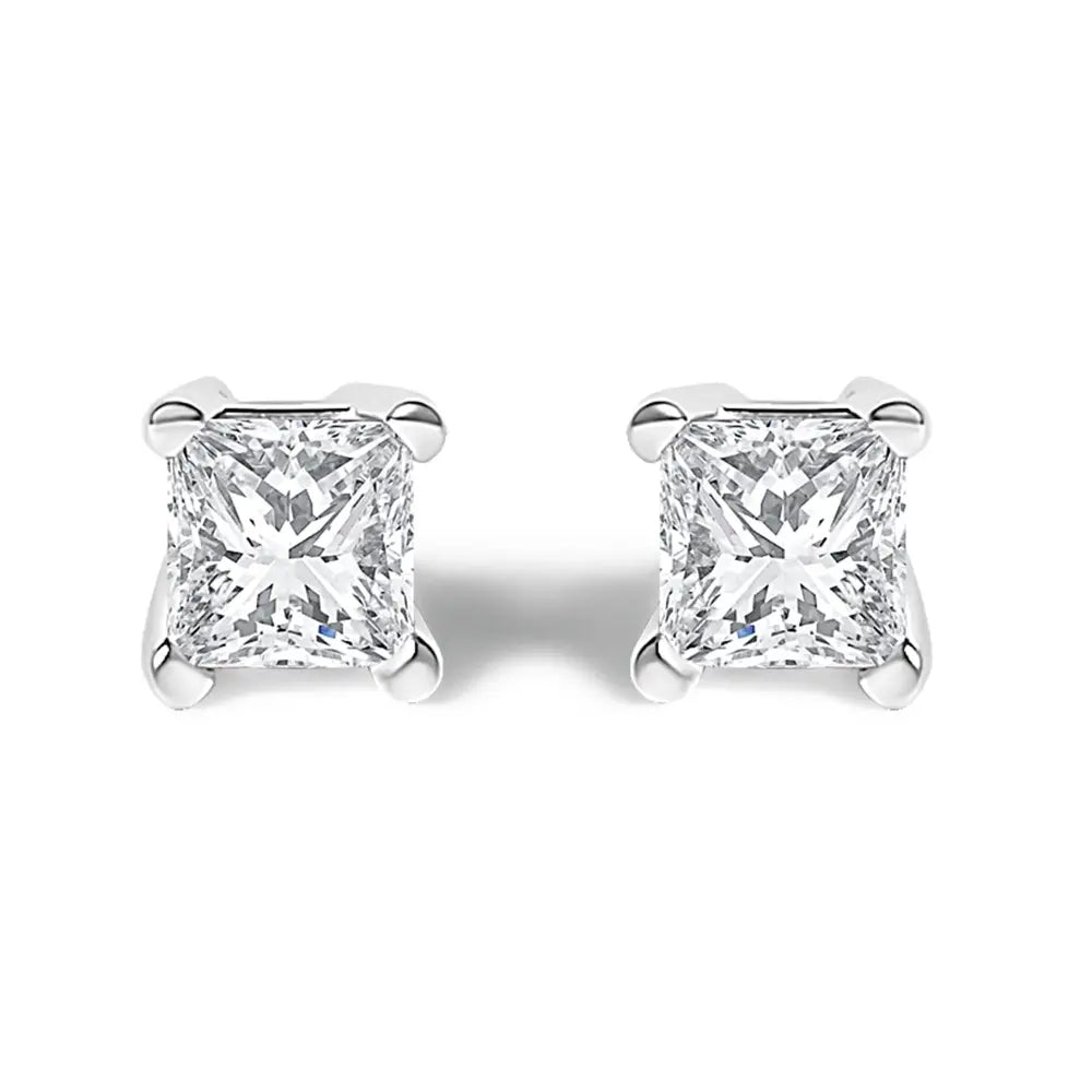 Princess-cut diamond solitaire stud earrings in.925 sterling silver 1/4 cttw bijoux-nyc direct