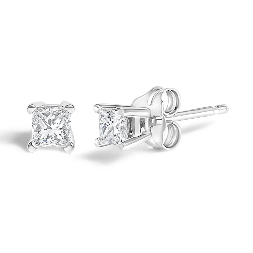 Princess-cut diamond solitaire stud earrings in.925 sterling silver 1/4 cttw bijoux-nyc direct