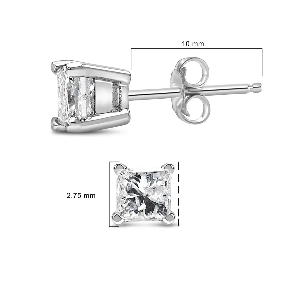 Princess-cut diamond solitaire stud earrings in.925 sterling silver 1/4 cttw bijoux-nyc direct