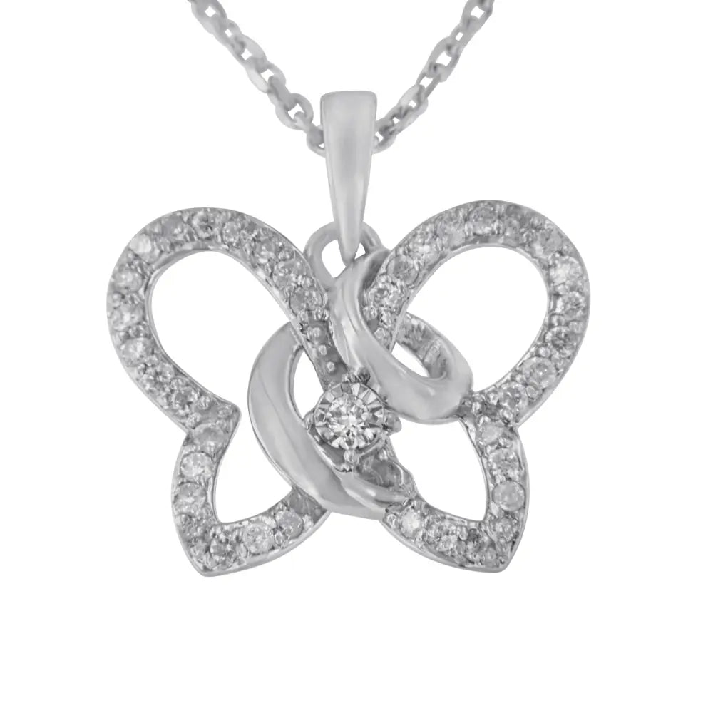 Diamond butterfly pendant necklace in sterling silver – 1/4 cttw 18’’