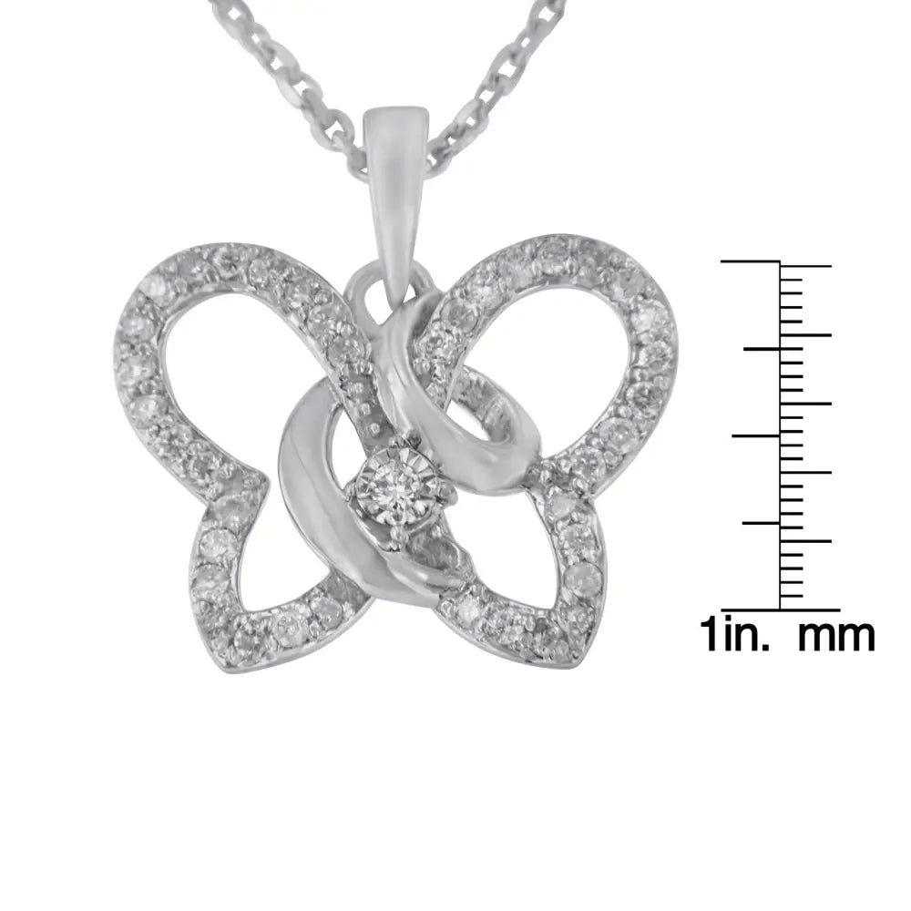 .925 Sterling Silver 1/4 cttw Prong-Set Diamond Butterfly 18" Pendant Necklace (H-I Color, I1-I2 Clarity) - Bijoux-NYC Direct