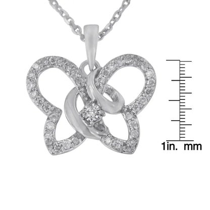 .925 Sterling Silver 1/4 cttw Prong-Set Diamond Butterfly 18" Pendant Necklace (H-I Color, I1-I2 Clarity) - Bijoux-NYC Direct