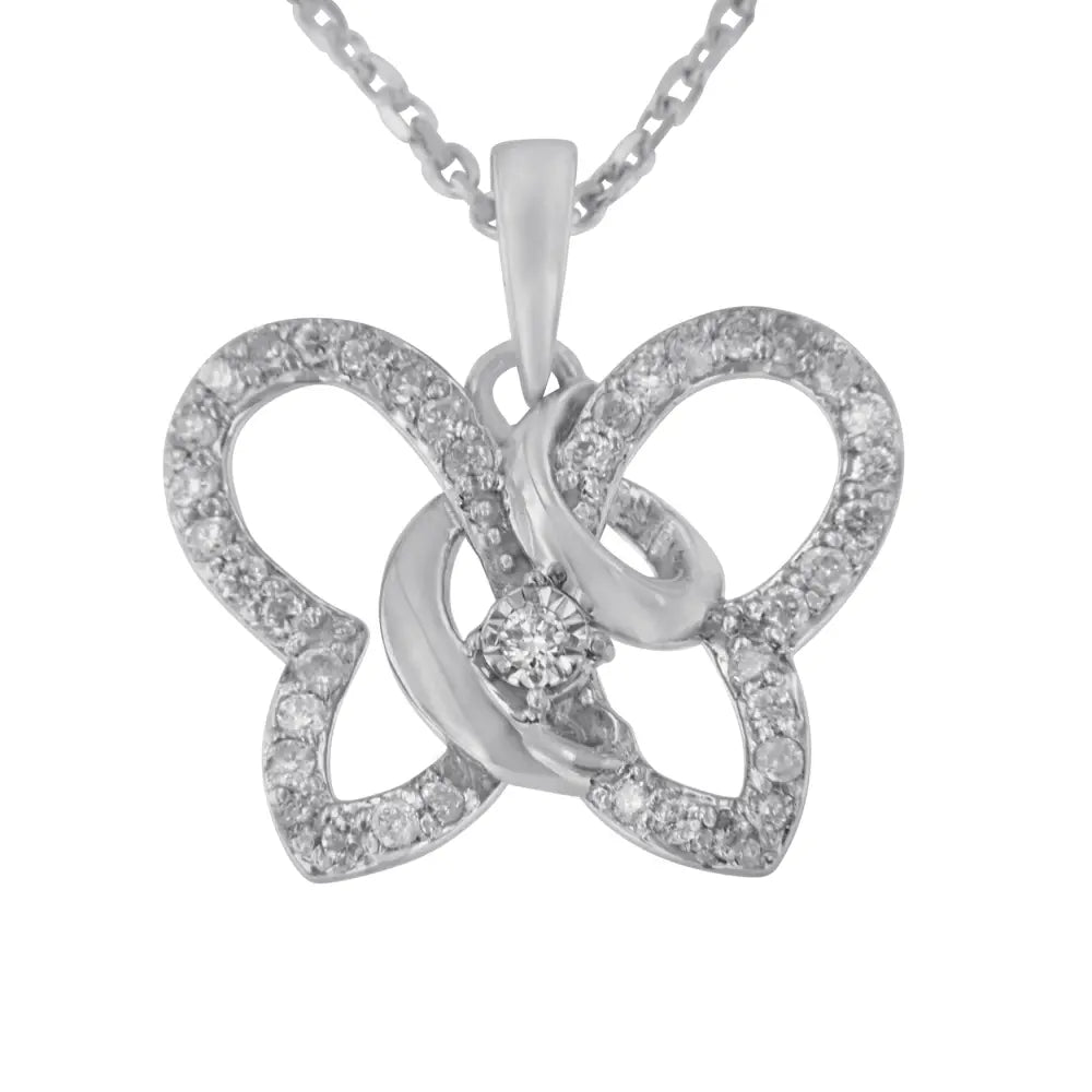 .925 Sterling Silver 1/4 cttw Prong-Set Diamond Butterfly 18" Pendant Necklace (H-I Color, I1-I2 Clarity) - Bijoux-NYC Direct