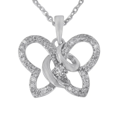 .925 Sterling Silver 1/4 cttw Prong-Set Diamond Butterfly 18" Pendant Necklace (H-I Color, I1-I2 Clarity) - Bijoux-NYC Direct