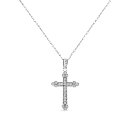 .925 Sterling Silver 1/4 Cttw Prong Set Round-Cut Diamond Cross 18" Pendant Necklace - (I-J Color, I3-Promo Quality) - Bijoux-NYC Direct