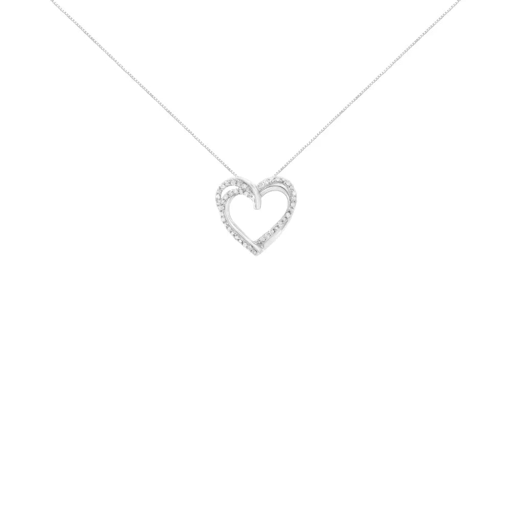 .925 Sterling Silver 1/4 cttw Prong Set Round-Cut Diamond Woven Double Heart 18" Pendant Necklace (I-J Color, I2-I3 Clarity) - Bijoux-NYC Direct