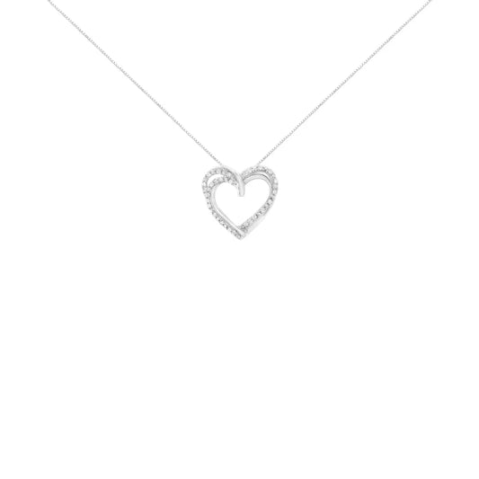 .925 Sterling Silver 1/4 cttw Prong Set Round-Cut Diamond Woven Double Heart 18" Pendant Necklace (I-J Color, I2-I3 Clarity) - Bijoux-NYC Direct