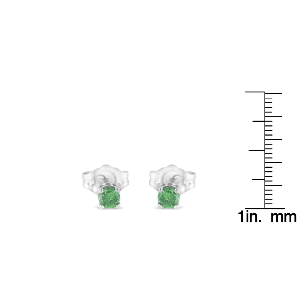 .925 Sterling Silver 1/4 Cttw Round Brilliant-Cut Green Diamond Classic 4-Prong Stud Earrings (Fancy Color-Enhanced, I2-I3 Clarity) - Bijoux-NYC Direct