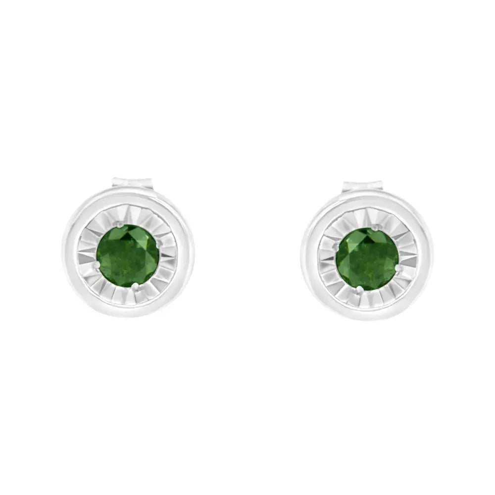 .925 Sterling Silver 1/4 Cttw Round Brilliant-Cut Green Diamond Miracle-Set Stud Earrings (Fancy Color-Enhanced, I1-I2 Clarity) - Bijoux-NYC Direct