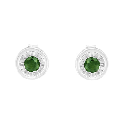 .925 Sterling Silver 1/4 Cttw Round Brilliant-Cut Green Diamond Miracle-Set Stud Earrings (Fancy Color-Enhanced, I1-I2 Clarity) - Bijoux-NYC Direct