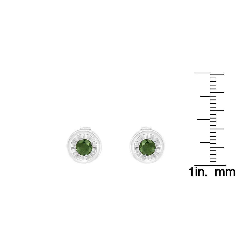 .925 Sterling Silver 1/4 Cttw Round Brilliant-Cut Green Diamond Miracle-Set Stud Earrings (Fancy Color-Enhanced, I1-I2 Clarity) - Bijoux-NYC Direct