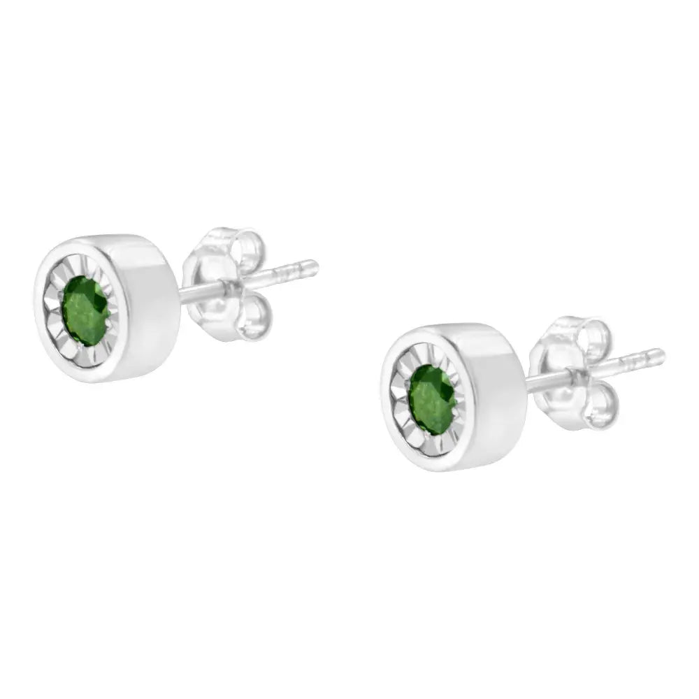 .925 Sterling Silver 1/4 Cttw Round Brilliant-Cut Green Diamond Miracle-Set Stud Earrings (Fancy Color-Enhanced, I1-I2 Clarity) - Bijoux-NYC Direct