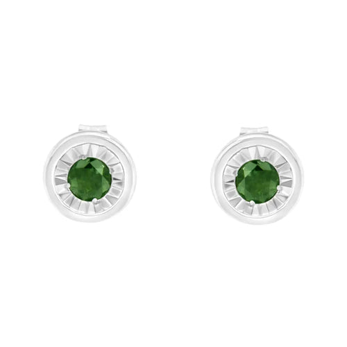 .925 sterling silver 1/4 cttw round brilliant-cut green diamond miracle-set stud earrings (fancy color-enhanced i1-i2