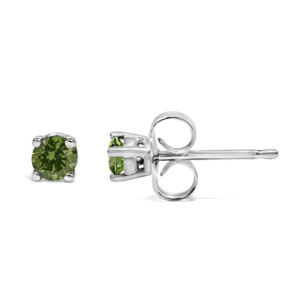 Sterling silver 1/4 cttw round green diamond 4-prong stud earrings bijoux-nyc direct