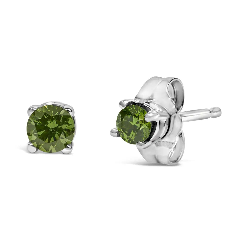 Sterling silver 1/4 cttw round green diamond 4-prong stud earrings bijoux-nyc direct