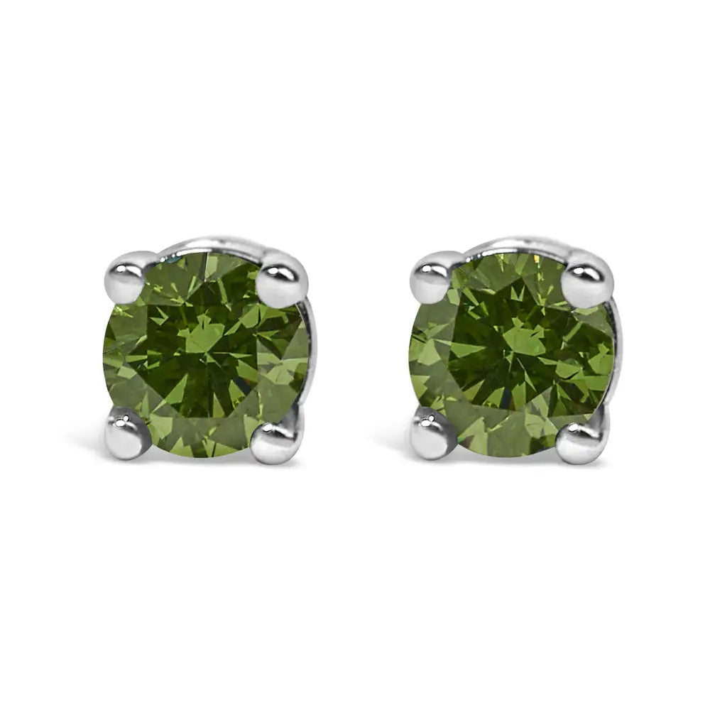 Sterling silver 1/4 cttw round green diamond 4-prong stud earrings bijoux-nyc direct