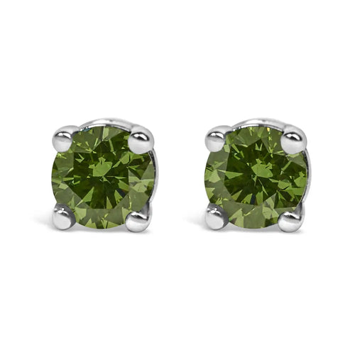 .925 sterling silver 1/4 cttw round brilliant-cut green diamond classic 4-prong stud earrings (fancy color-enhanced