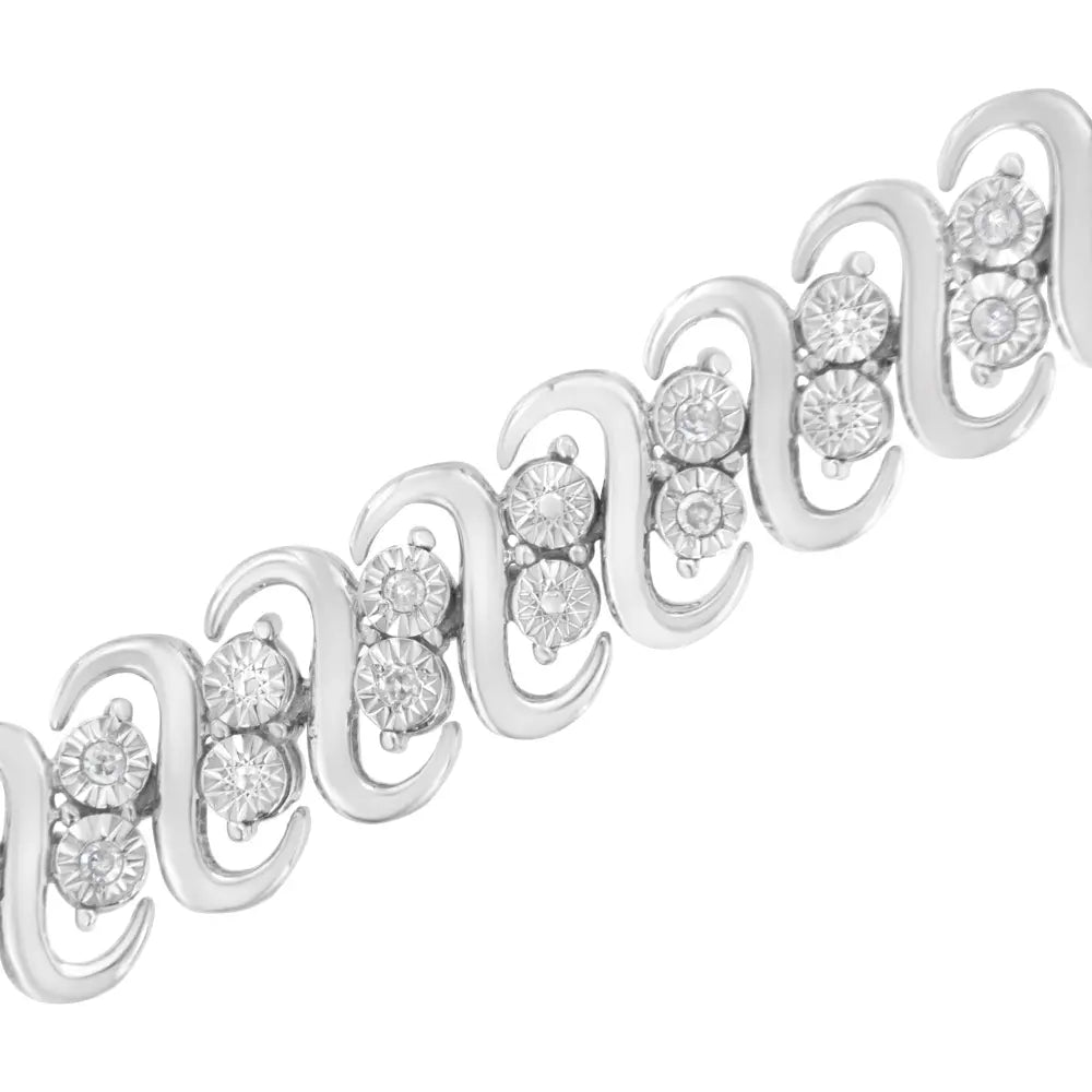 .925 Sterling Silver 1/4 cttw Round-Cut Diamond Double Row Wrapped S-Link Bracelet (I-J Color, I2-I3 Clarity) - Size 7.25" - Bijoux-NYC Direct