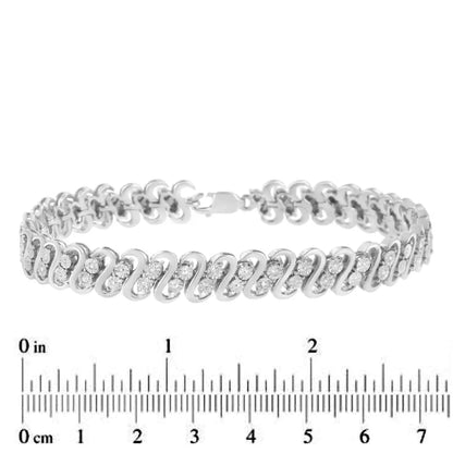 .925 Sterling Silver 1/4 cttw Round-Cut Diamond Double Row Wrapped S-Link Bracelet (I-J Color, I2-I3 Clarity) - Size 7.25" - Bijoux-NYC Direct