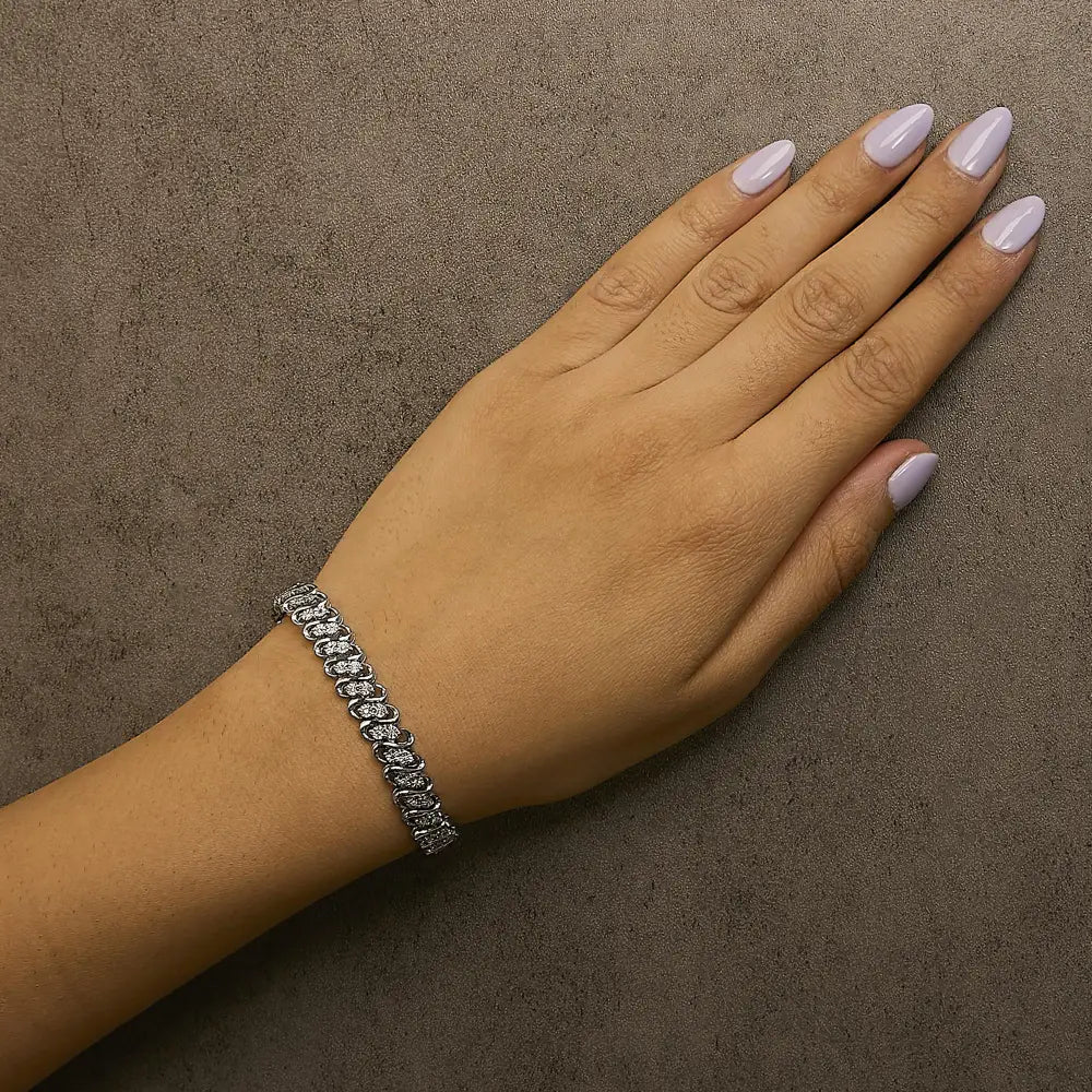 1/4 cttw diamond s-link double row bracelet in.925 sterling silver 7.25 bijoux-nyc direct