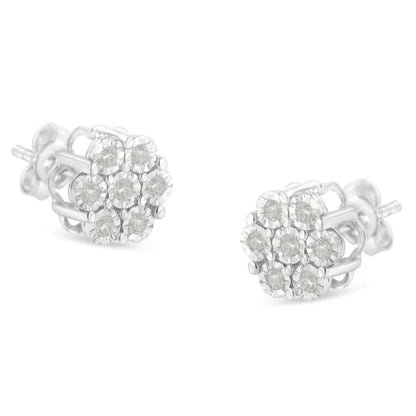 .925 Sterling Silver 1/4 Cttw Round-Cut Diamond Miracle-Set Floral Cluster Button Stud Earrings (I-J Color, I3 Clarity) - Bijoux-NYC Direct