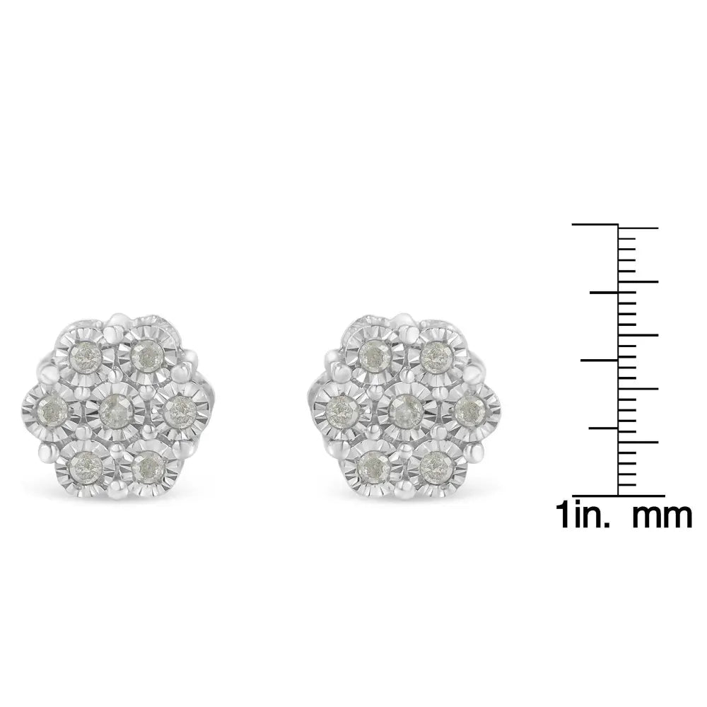 .925 Sterling Silver 1/4 Cttw Round-Cut Diamond Miracle-Set Floral Cluster Button Stud Earrings (I-J Color, I3 Clarity) - Bijoux-NYC Direct