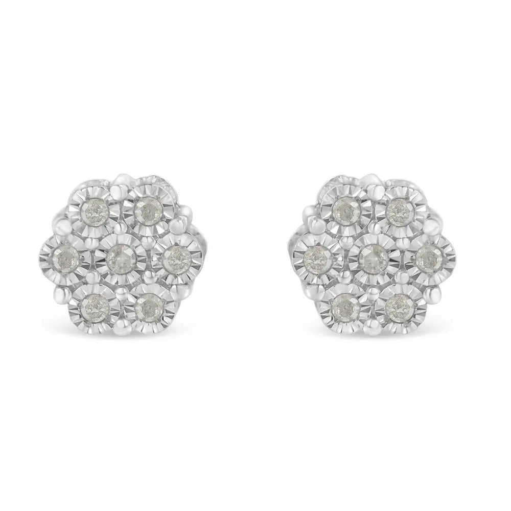 .925 Sterling Silver 1/4 Cttw Round-Cut Diamond Miracle-Set Floral Cluster Button Stud Earrings (I-J Color, I3 Clarity) - Bijoux-NYC Direct