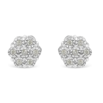 .925 Sterling Silver 1/4 Cttw Round-Cut Diamond Miracle-Set Floral Cluster Button Stud Earrings (I-J Color, I3 Clarity) - Bijoux-NYC Direct