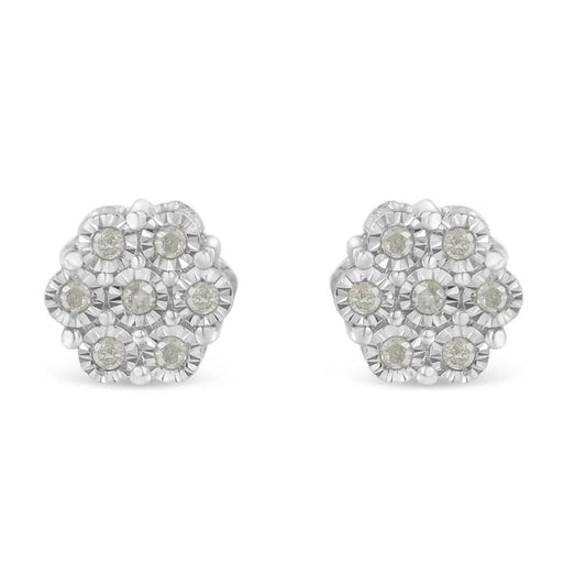 .925 Sterling Silver 1/4 Cttw Round-Cut Diamond Miracle-Set Floral Cluster Button Stud Earrings (I-J Color, I3 Clarity) - Bijoux-NYC Direct