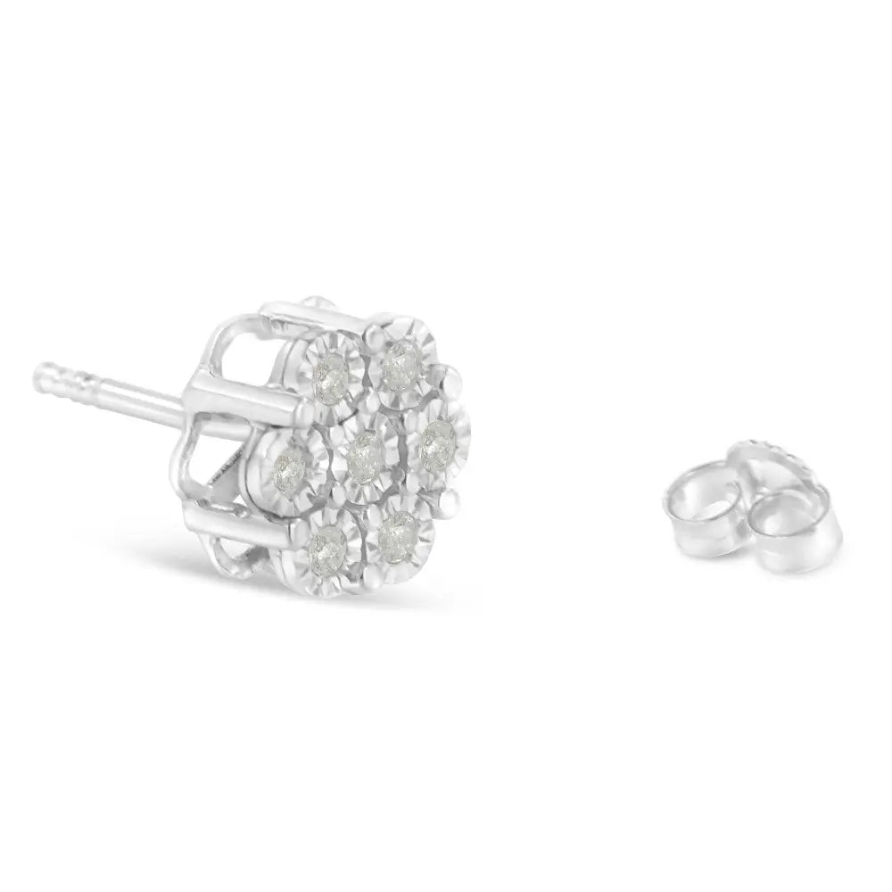 .925 Sterling Silver 1/4 Cttw Round-Cut Diamond Miracle-Set Floral Cluster Button Stud Earrings (I-J Color, I3 Clarity) - Bijoux-NYC Direct