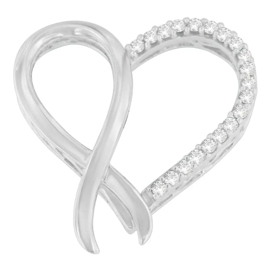 .925 Sterling Silver 1/4 cttw Round Cut Diamond Ribbon and Heart Accent Pendant Necklace (H-I, I2-I3) - Bijoux-NYC Direct