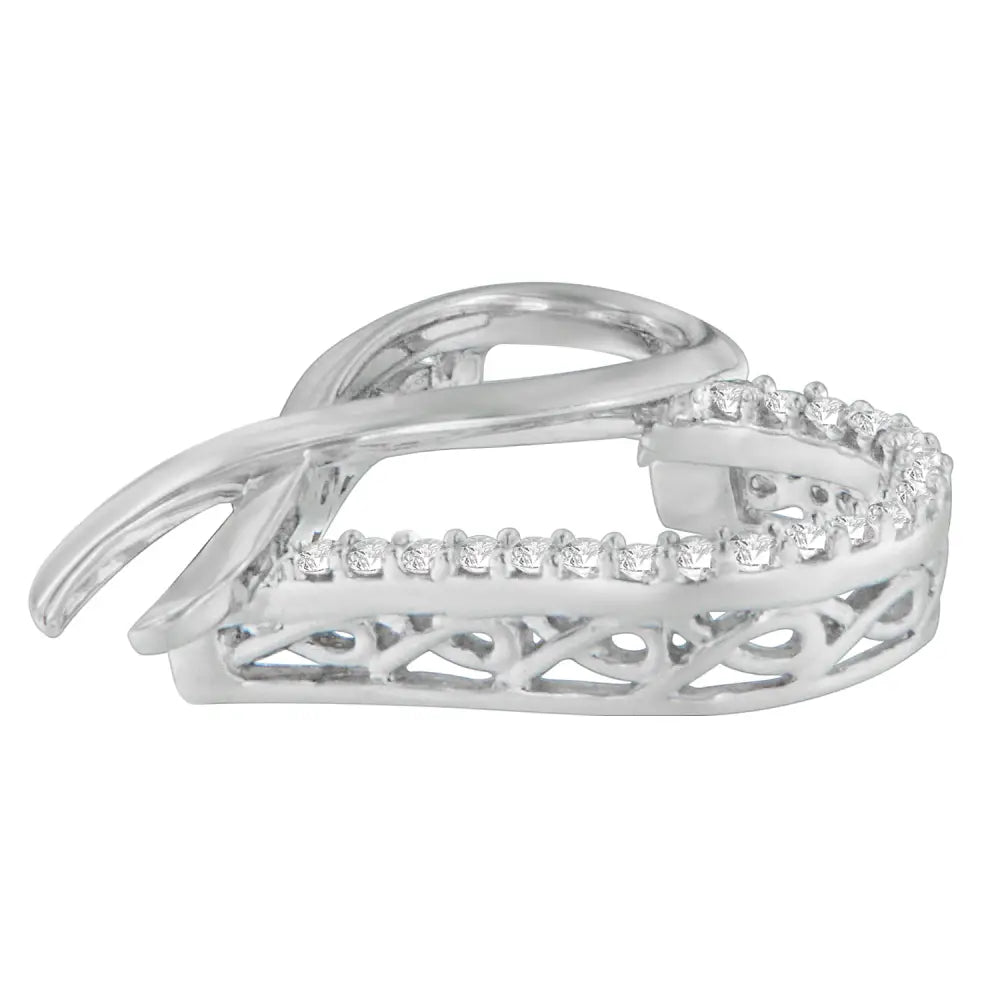 Sterling silver 1/4 cttw round diamond ribbon and heart pendant necklace bijoux-nyc direct