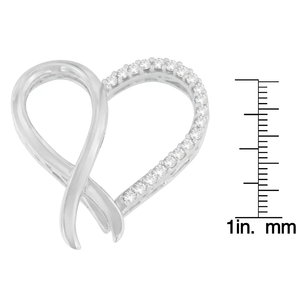 Sterling silver 1/4 cttw round diamond ribbon and heart pendant necklace bijoux-nyc direct