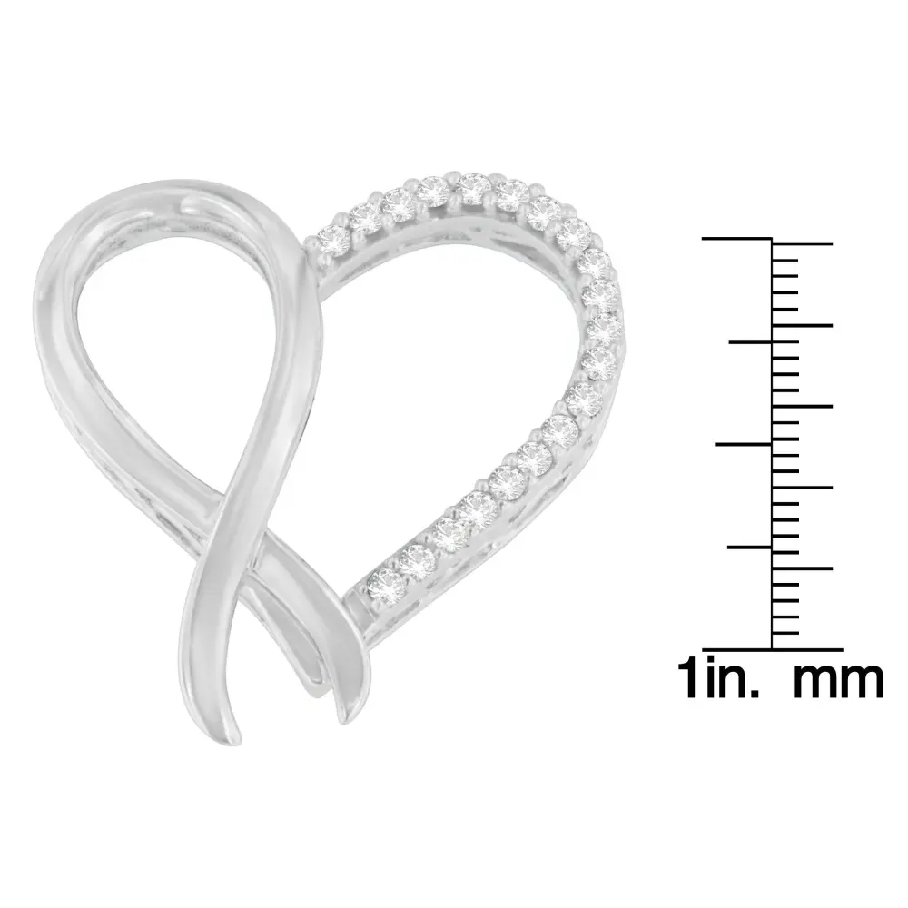 .925 Sterling Silver 1/4 cttw Round Cut Diamond Ribbon and Heart Accent Pendant Necklace (H-I, I2-I3) - Bijoux-NYC Direct
