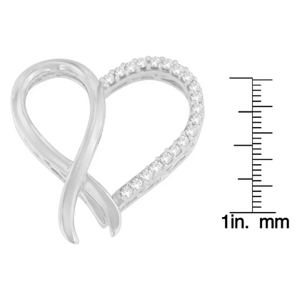 .925 Sterling Silver 1/4 cttw Round Cut Diamond Ribbon and Heart Accent Pendant Necklace (H-I, I2-I3) - Bijoux-NYC Direct