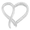 Sterling silver 1/4 cttw round diamond ribbon and heart pendant necklace bijoux-nyc direct