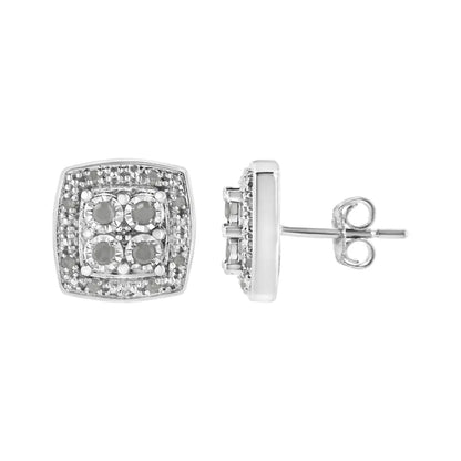 .925 Sterling Silver 1/4 cttw Round Cut Diamond Square Shape Milgrain Stud Earrings (I-J Color, I3 Clarity) - Bijoux-NYC Direct