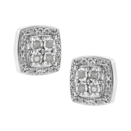 .925 Sterling Silver 1/4 cttw Round Cut Diamond Square Shape Milgrain Stud Earrings (I-J Color, I3 Clarity) - Bijoux-NYC Direct