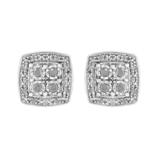 .925 Sterling Silver 1/4 cttw Round Cut Diamond Square Shape Milgrain Stud Earrings (I-J Color, I3 Clarity) - Bijoux-NYC Direct