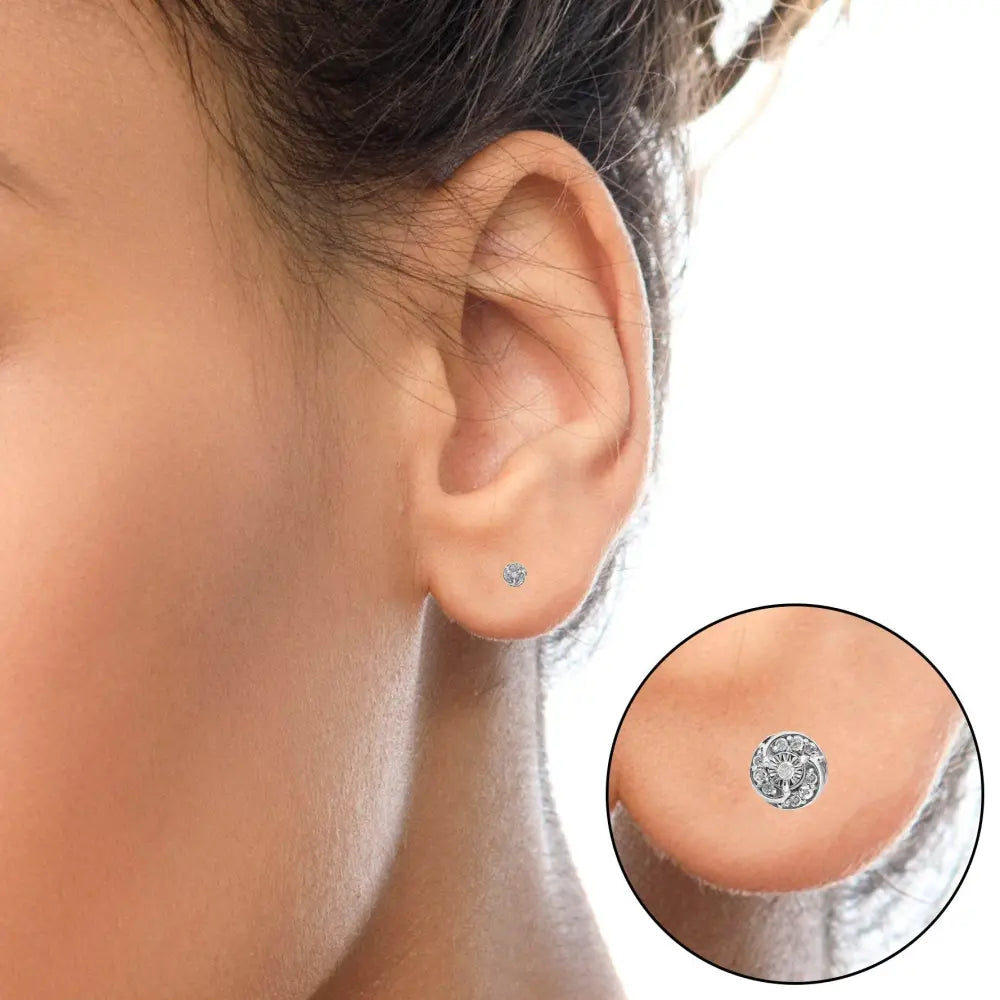 .925 Sterling Silver 1/4 Cttw Round Diamond Spiral Halo Cluster Stud Earrings (I-J Color, I2-I3 Clarity) - Bijoux-NYC Direct