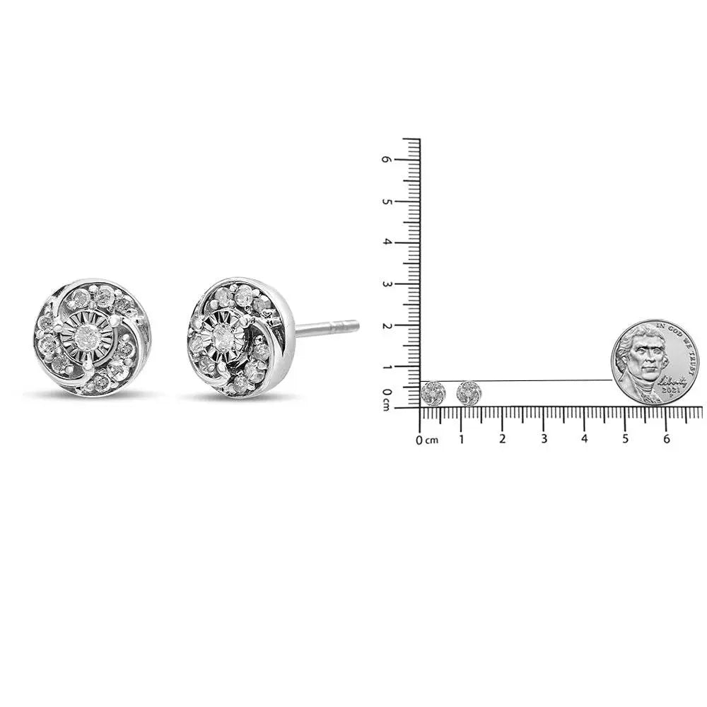.925 Sterling Silver 1/4 Cttw Round Diamond Spiral Halo Cluster Stud Earrings (I-J Color, I2-I3 Clarity) - Bijoux-NYC Direct